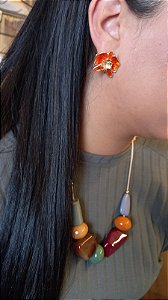 Brinco Flor Laranja Esmaltado