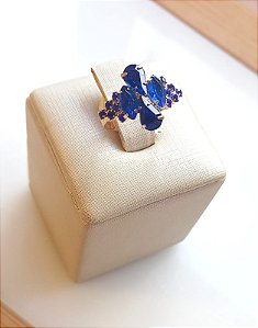 Anel Lumiere Strass Azul Royal