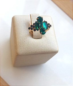 Anel Lumiere Strass Verde Esmeralda