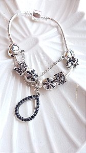 Pulseira Berloques Gota Strass Preto