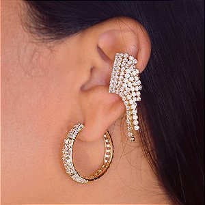 Argola Cravejada Com Piercing Zircônias