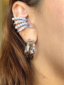 Piercing Fake Pérolas Zircônias Prata