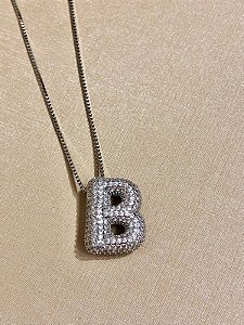 Colar Inicial B Cravejado Prata