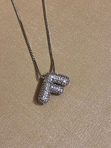 Colar Inicial F Cravejado Prata