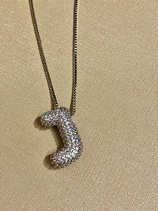 Colar Inicial J Cravejado Prata