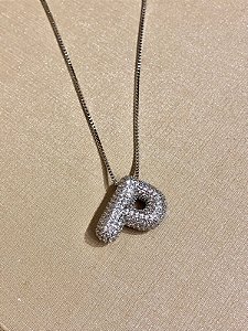 Colar Inicial P Cravejado Prata