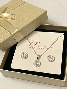 Conjunto Cravejado Prata