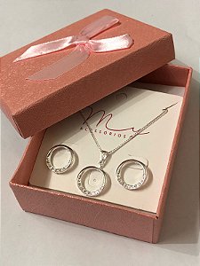 Conjunto Círculo Cravejado Prata