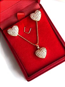 Conjunto Coração Cravejado Semi