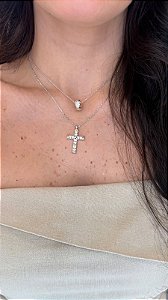 Colar Crucifixo Ródio Branco