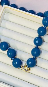 Colar Esferas Resina Azul Petróleo