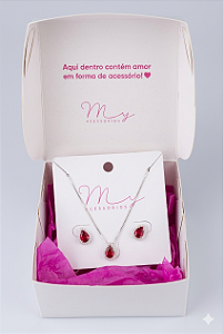 Conjunto Gota Vermelho Cravejado em Zircônias