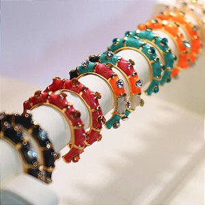 Argola Esmaltada com Pedraria Laranja