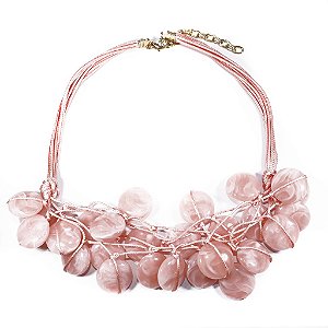 Colar Fios Quartzo Rosa  Resina