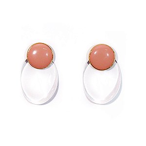 Brinco Botão Rosa Seco Resina Cristal