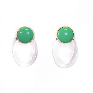 Brinco Botão Verde Oliva Esmaltado Resina Cristal