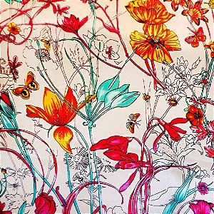 Lenço Floral Borda Laranja