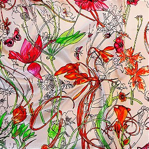 Lenço Floral Borda Azul