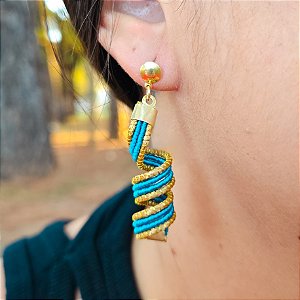 Brinco Capim Dourado e Fio Azul Oceano BL20 - Hipoalergênico