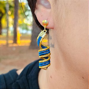Brinco Capim Dourado e Fio Azul Safira BL21 - Hipoalergênico