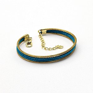 Pulseira Capim Dourado e Fio Azul Oceano PL70 - Hipoalergênico