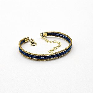 Pulseira Capim Dourado e Fio Azul Safira PL71 - Hipoalergênico