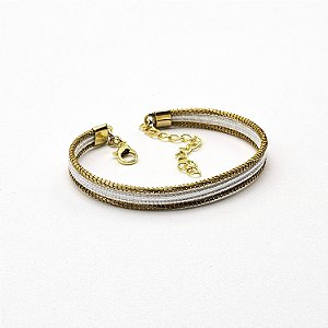 Pulseira Capim Dourado e Fio Branco PL72 - Hipoalergênico