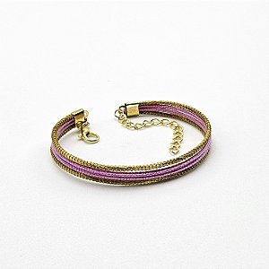 Pulseira Capim Dourado e Fio Rose PL74 - Hipoalergênico