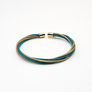 Pulseira Capim Dourado e Fio Azul Oceano PL50 - Hipoalergênico