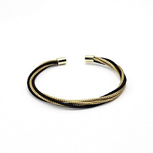 Pulseira Capim Dourado e Fio Preto PL53 - Hipoalergênico