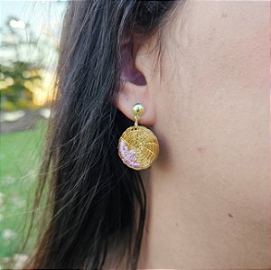 Brinco Capim Dourado Disco 2 cm e Fio Rose BL84 - Hipoalergênico