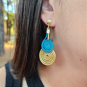 Brinco Capim Dourado e Fio Azul Oceano BL0 - Hipoalergênico