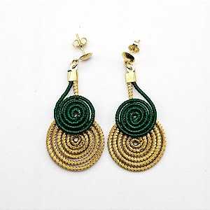 Brinco Capim Dourado e Fio Esmeralda BL5 - Hipoalergênico