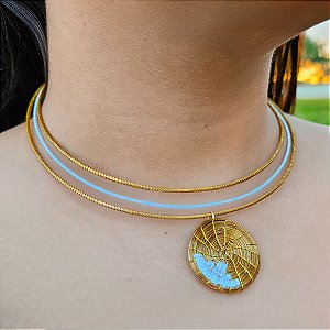 Gargantilha Capim Dourado e Fio Branco GL32 - Hipoalergênico
