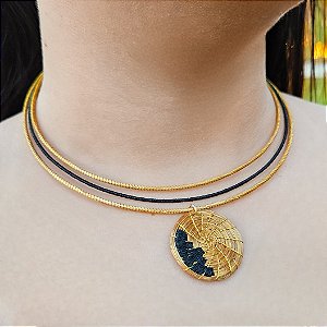Gargantilha Capim Dourado e Fio Preto GL33 - Hipoalergênico