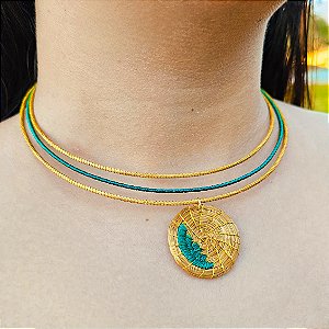Gargantilha Capim Dourado e Fio Esmeralda GL35 - Hipoalergênico