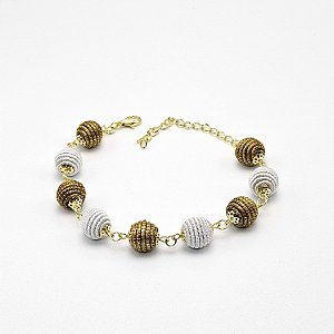 Pulseira Capim Dourado e Fio Branco PL82 - Hipoalergênico