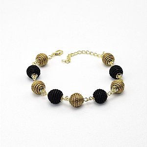 Pulseira Capim Dourado e Fio Preto PL83 - Hipoalergênico