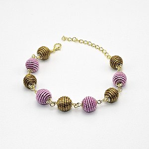 Pulseira Capim Dourado e Fio Rose PL84 - Hipoalergênico