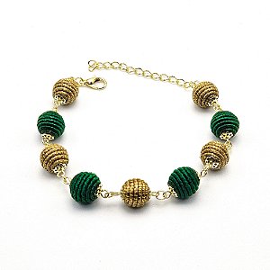 Pulseira Capim Dourado e Fio Esmeralda PL85 - Hipoalergênico
