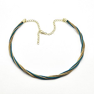 Gargantilha Capim Dourado e Fio Azul Oceano GL50 - Hipoalergênico