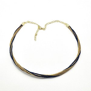 Gargantilha Capim Dourado e Fio Azul Safira GL51 - Hipoalergênico
