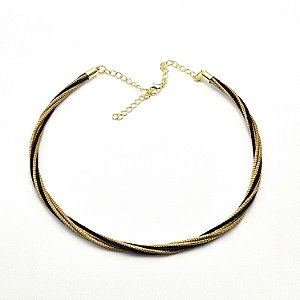 Gargantilha Capim Dourado e Fio Preto GL53 - Hipoalergênico