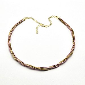 Gargantilha Capim Dourado e Fio Rose GL54 - Hipoalergênico