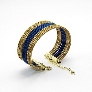 Pulseira Capim Dourado e Fio Azul Safira PL1 - Hipoalergênico