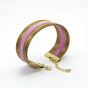 Pulseira Capim Dourado e Fio Rose PL4 - Hipoalergênico