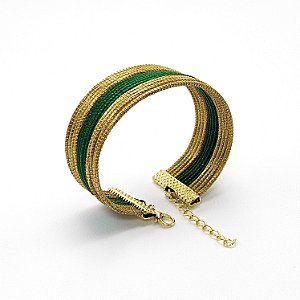 Pulseira Capim Dourado e Fio Esmeralda PL5 - Hipoalergênico