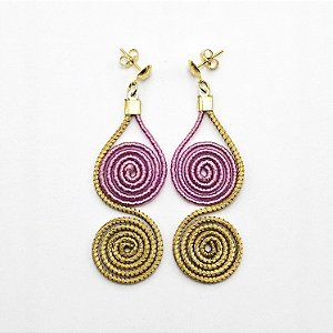 Brinco Capim Dourado Dois Caracóis e Fio Rose BL14 - Hipoalergênico