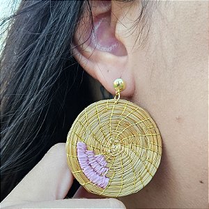 Brinco Capim Dourado Disco 4,5 cm e Fio Rose  BL104 - Hipoalergênico