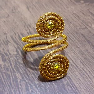 Anel Capim Dourado C/Strass Amarelo Cód. A23 - Kit 3 peças - Hipoalergênico